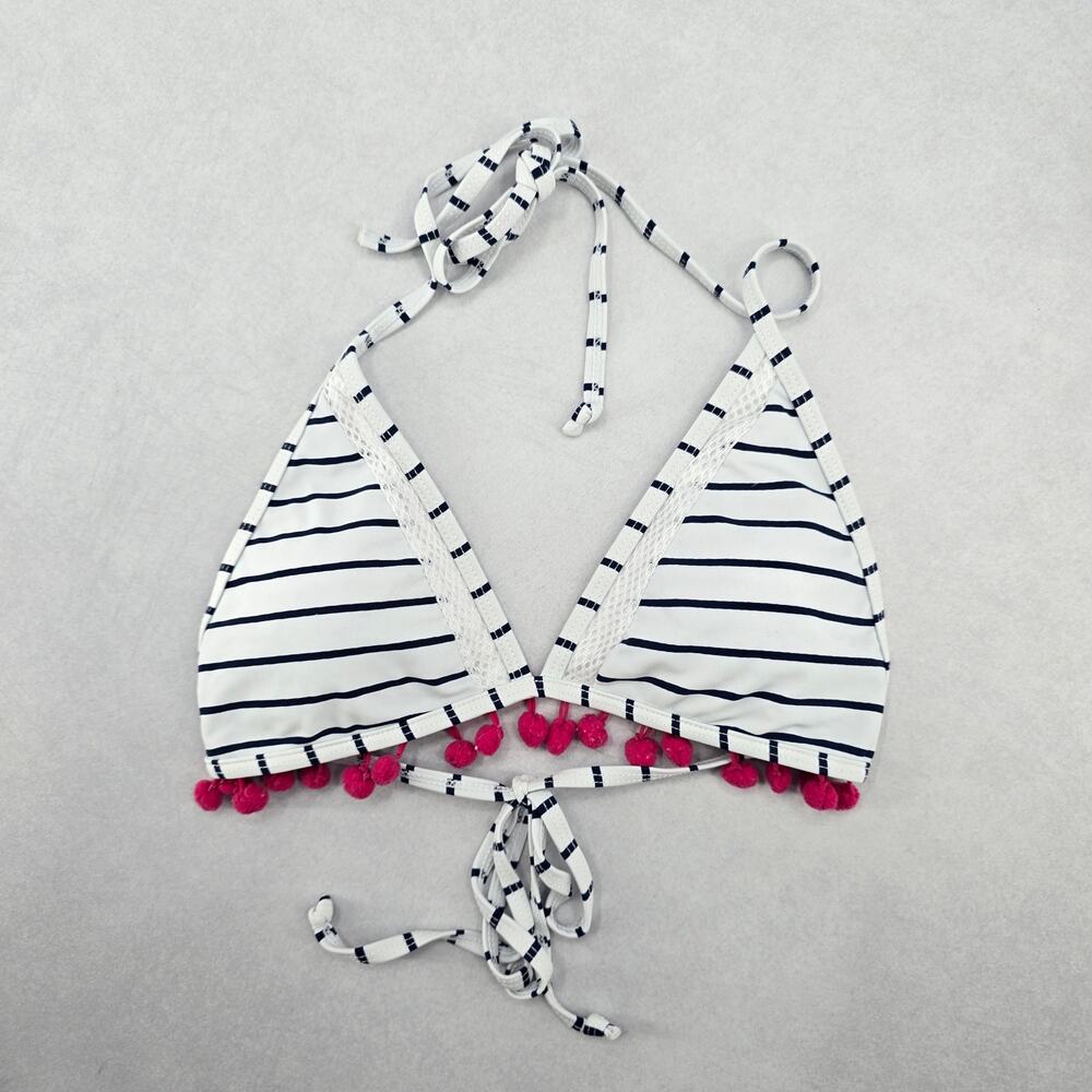 White Stripe Boho Pink Halter Tie Swim Sports Bra Beach Bikini Top M Medium‎